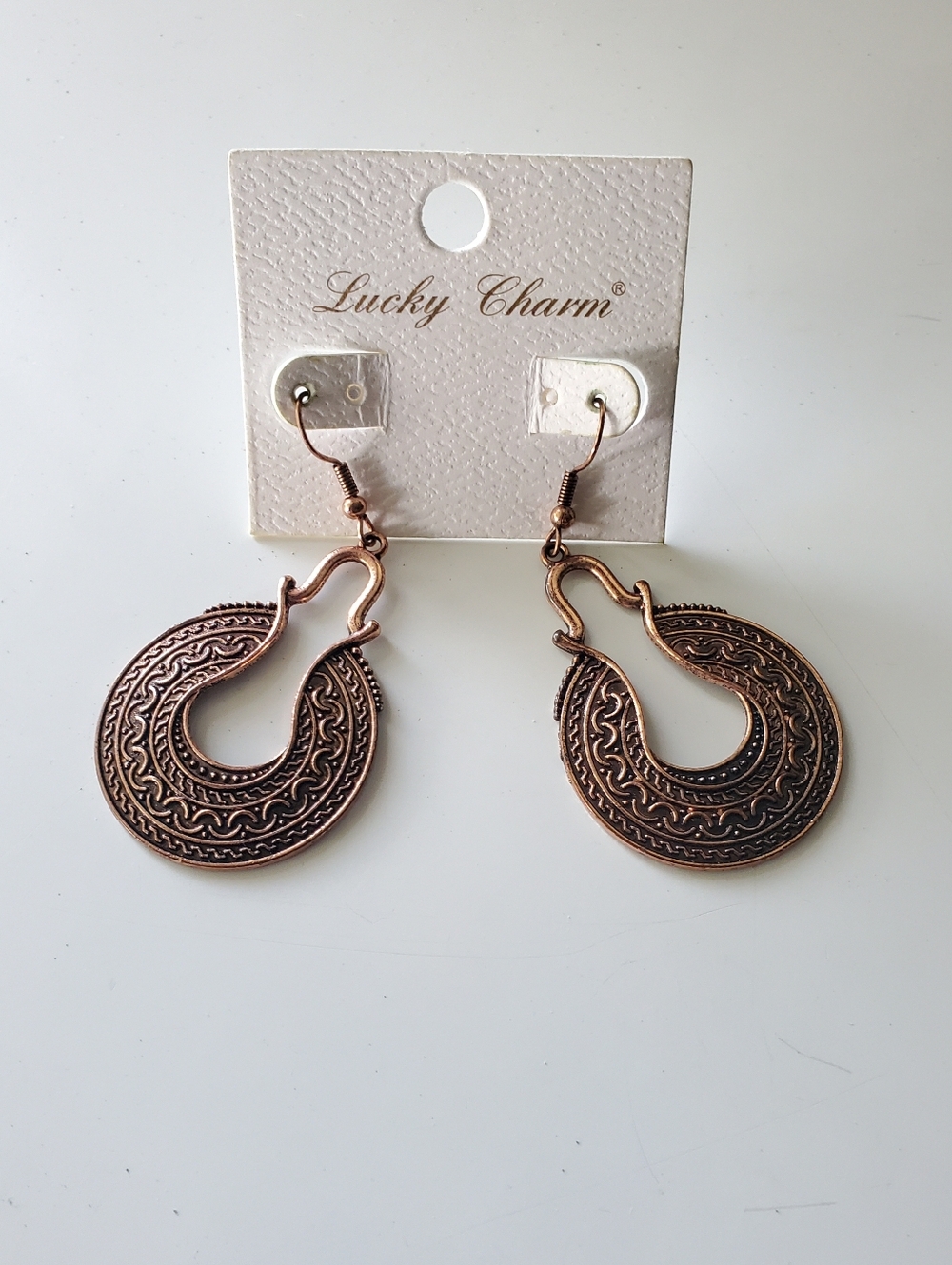 Copper-Tone Filigree Dangle Hoop Earrings - Picture 2 of 4